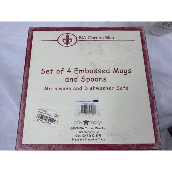 BIA Happy Holidays Set of 4 Christmas Mugs & Matching Ceramic Spoons Cordon Bleu - Picture 7 of 8